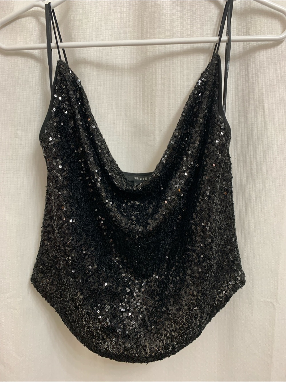 Forever 21 Black Sequin Draped Cowl Neck Camisole